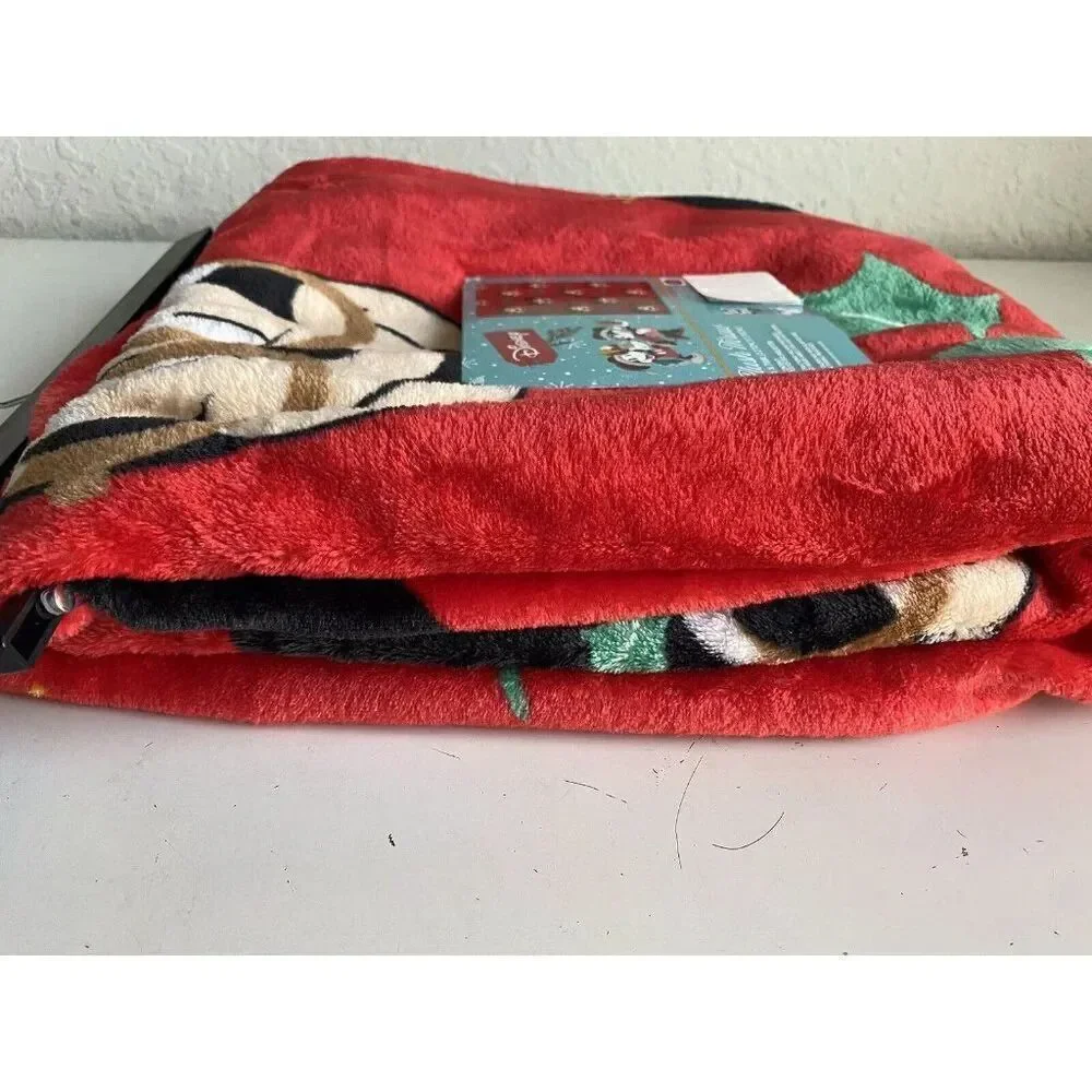 Disney Mickey Mouse Christmas Holiday Soft Plush Throw Blanket 50”x70” Red Green